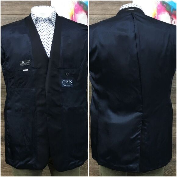 Chaps Mens Blazer Sport Coat Two Button Casual Jacket Size‎ 42L Wool Navy Suit - Picture 7 of 13